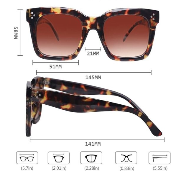 2 Pack Vintage Women Oversized Sunglasses Designer Luxury Square Sun Glassess main image 4